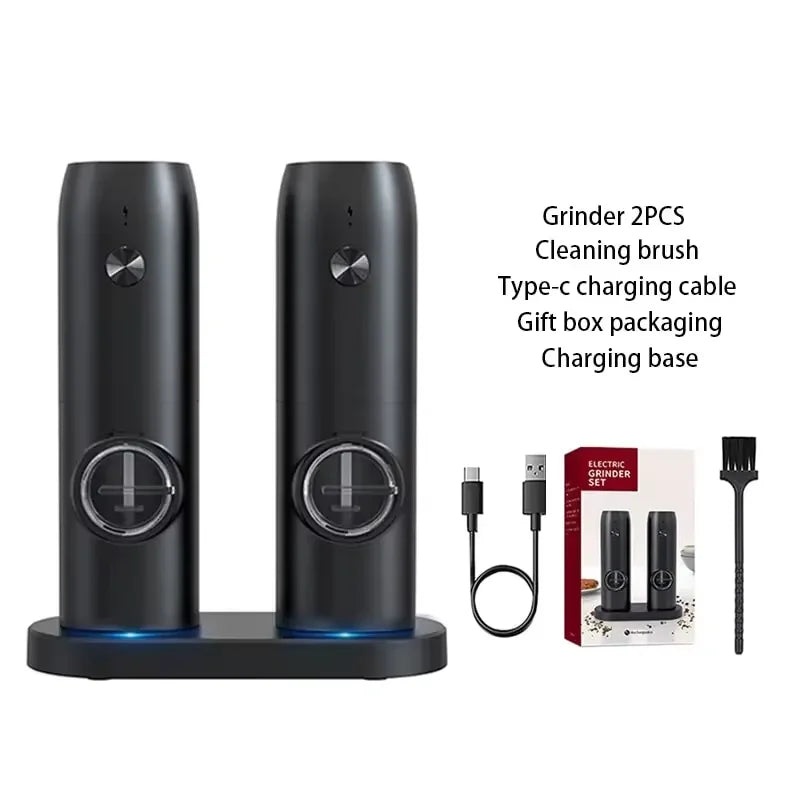 OLOEY Rechargeable Electric Salt & Pepper Grinder Set – Adjustable Coarseness with LED & Charging Base