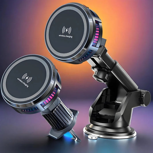 15W Magnetic Wireless Charger Car Mount with Semiconductor Cooling & RGB