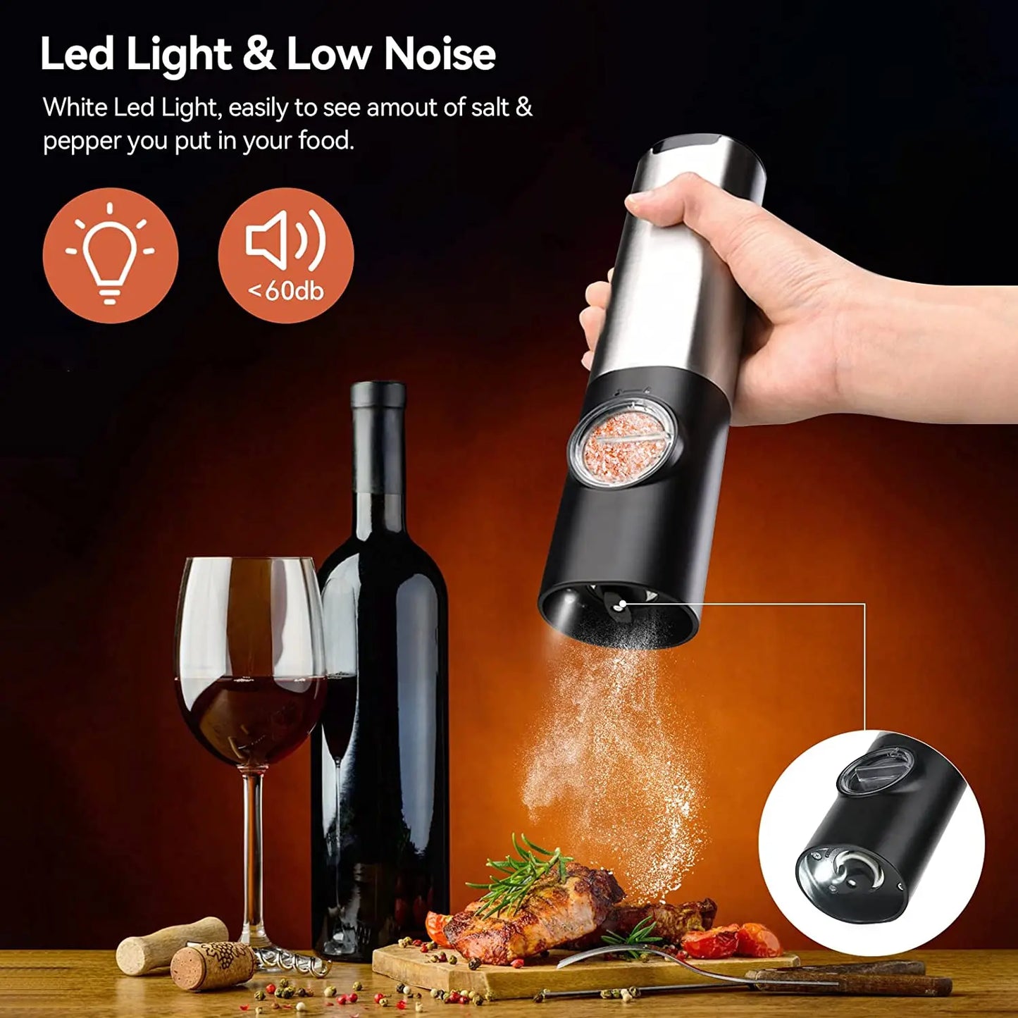 Automatic Salt & Pepper Grinder Set – Electric USB Rechargeable Spice Mills
