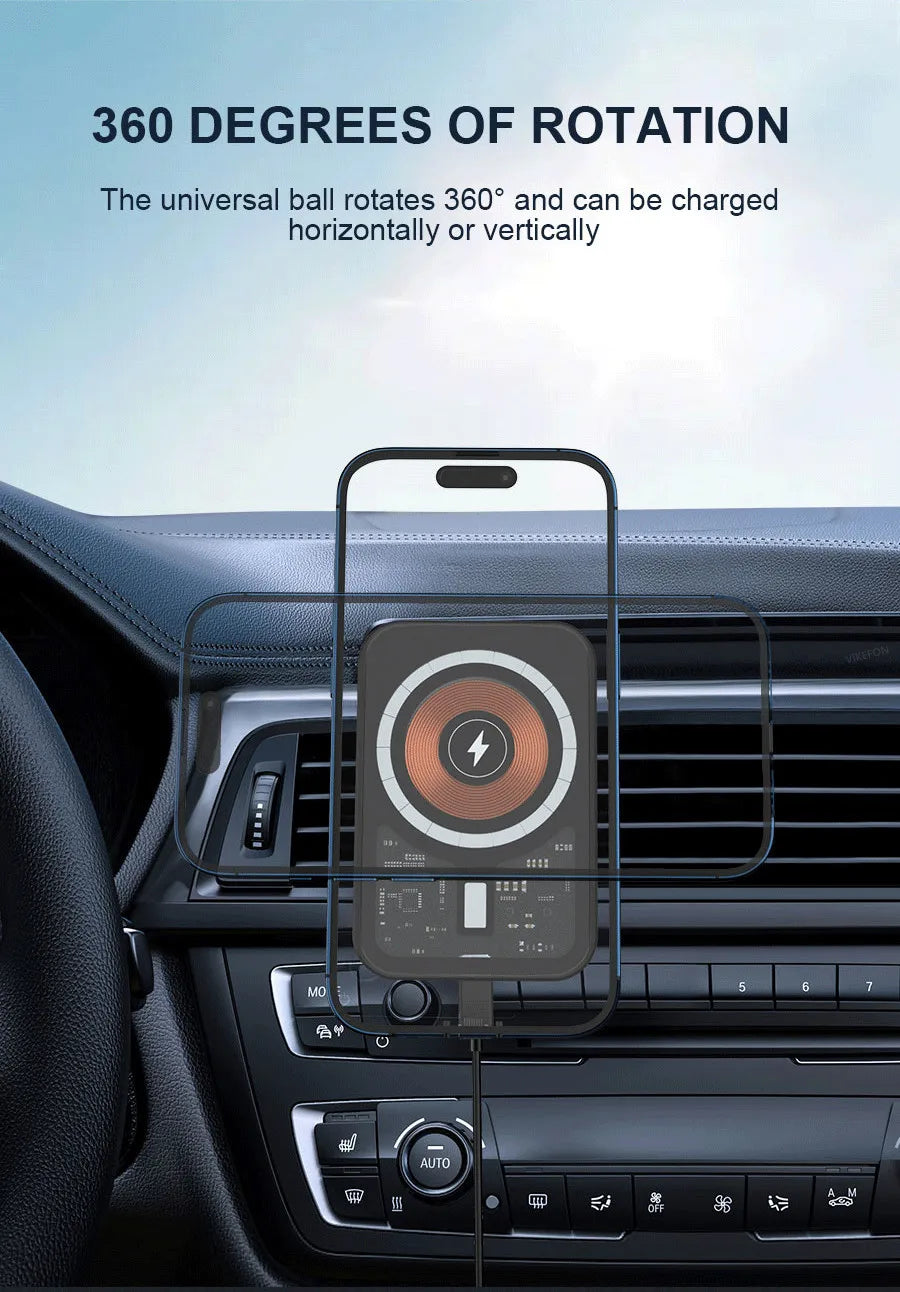 VIKEFON 30W Magnetic Car Phone Holder Charger – iPhone Fast Wireless Charging