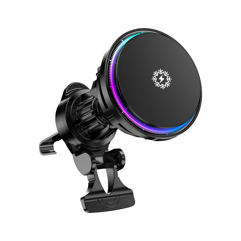 VIKEFON MagSafe Car Mount Charger 30W with Dual Cooling & LED Lights for iPhone