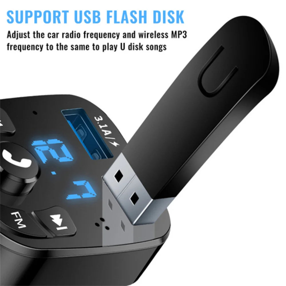 Bluetooth 5.0 Car FM Transmitter with Dual USB Fast Charging, Hands-Free Calls & LED Voltage Display (12V–24V)