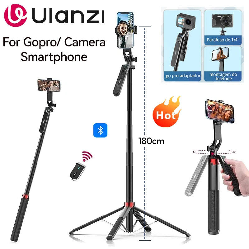 Ulanzi 1.8M Smartphone Selfie Stick Tripod – Bluetooth Remote & 360° Head