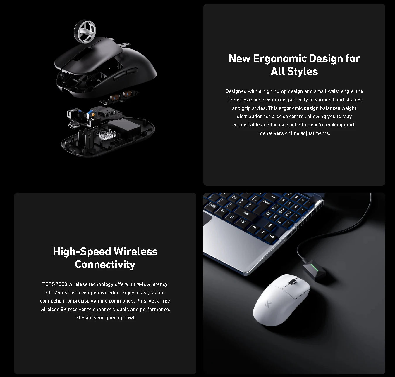 L7 Ultra Wireless Gaming Mouse – PAW3950, 8K Polling, Ultra-Lightweight