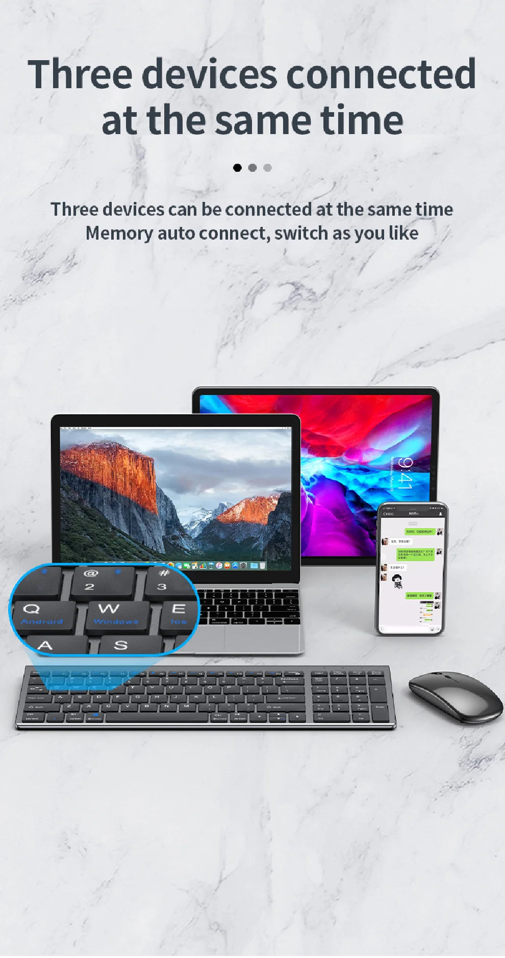 Slim Wireless Keyboard Mouse Set – Multi-Device Bluetooth, USB Receiver
