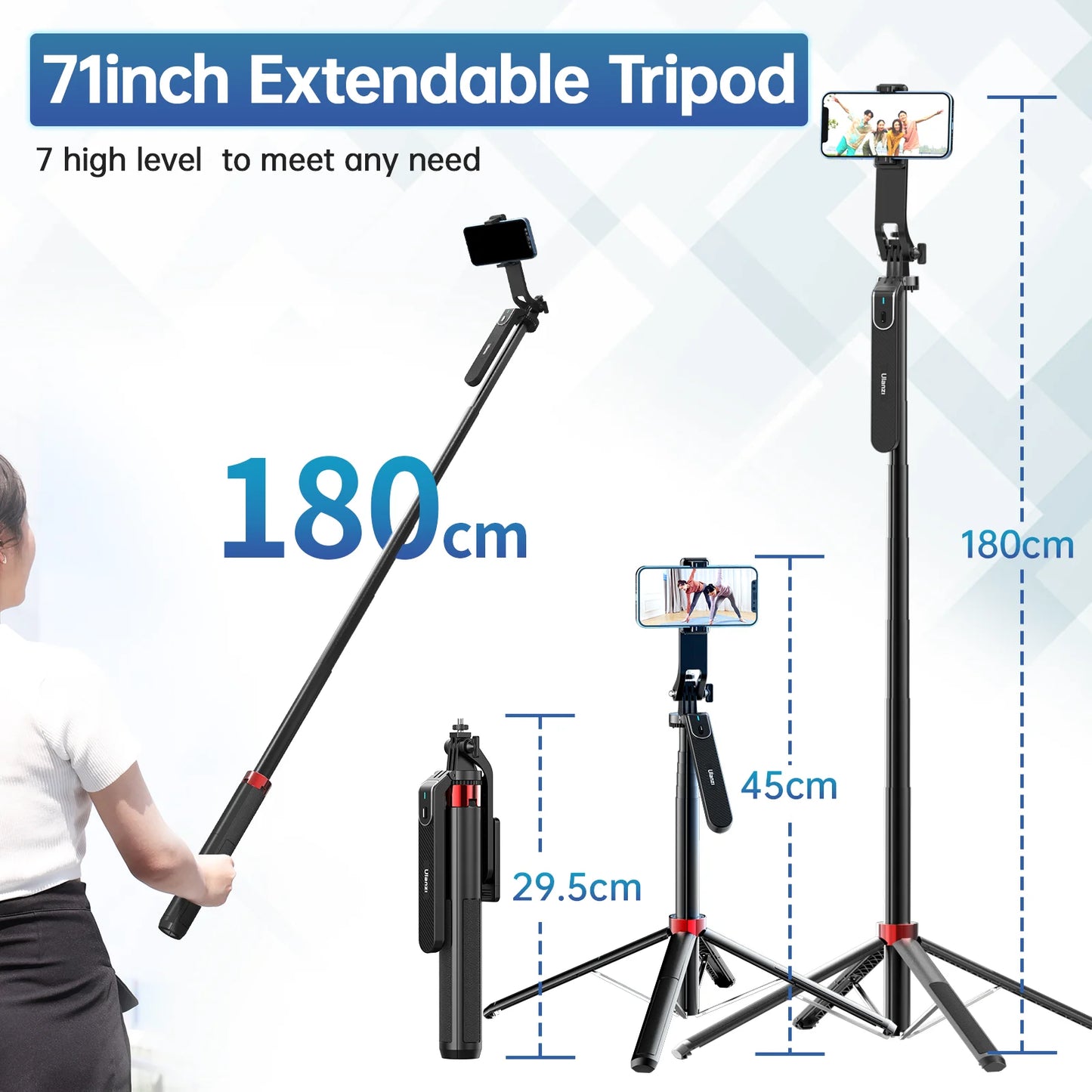 Ulanzi 1.8M Smartphone Selfie Stick Tripod – Bluetooth Remote & 360° Head