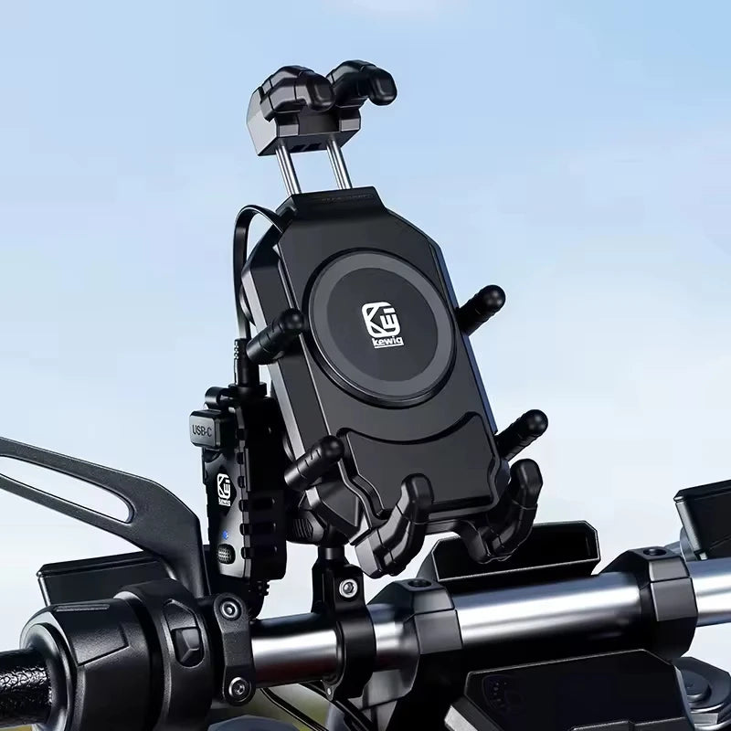 VBNM Motorcycle Phone Holder with Wireless Charging – 15W Qi + 30W USB-C PD