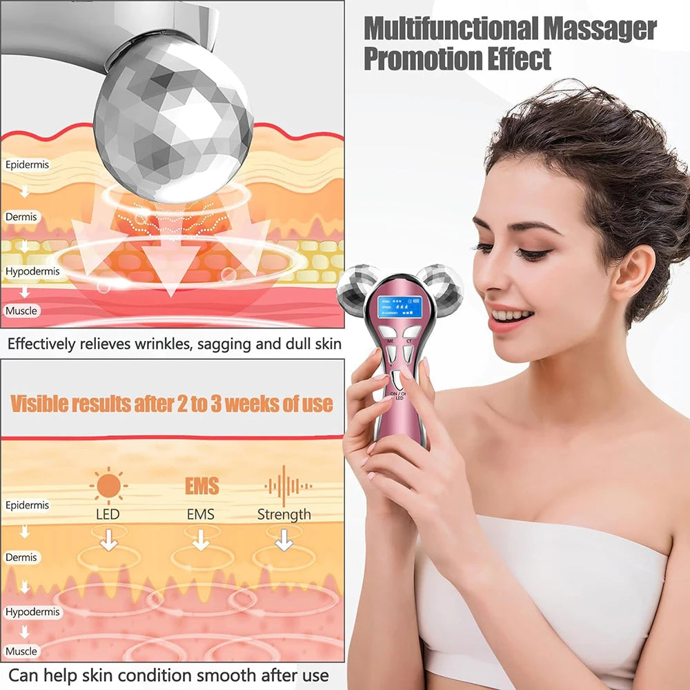 GLOMEVE 4D EMS Facial Roller – LED Vibration Face Lift & Anti-Aging Tool