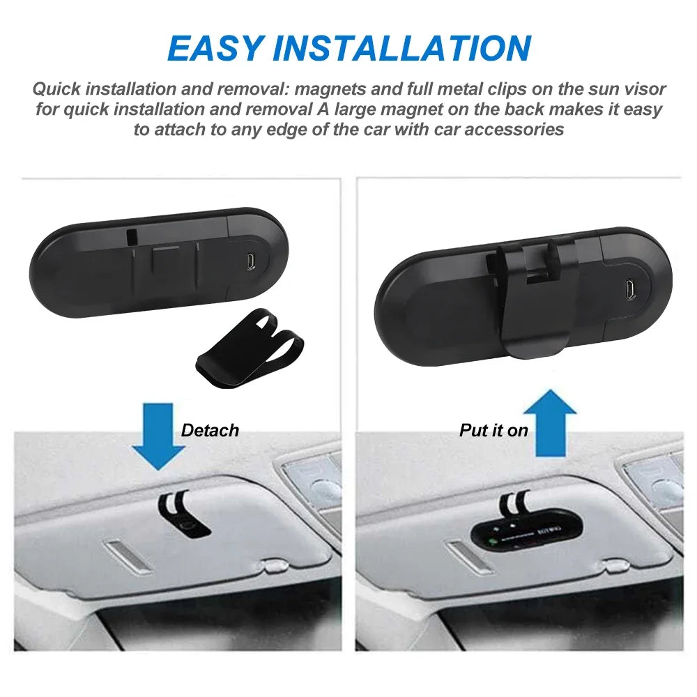 Car Sun Visor Bluetooth Speakerphone – Handsfree Calling Wireless Audio Receiver for Phone & Auto