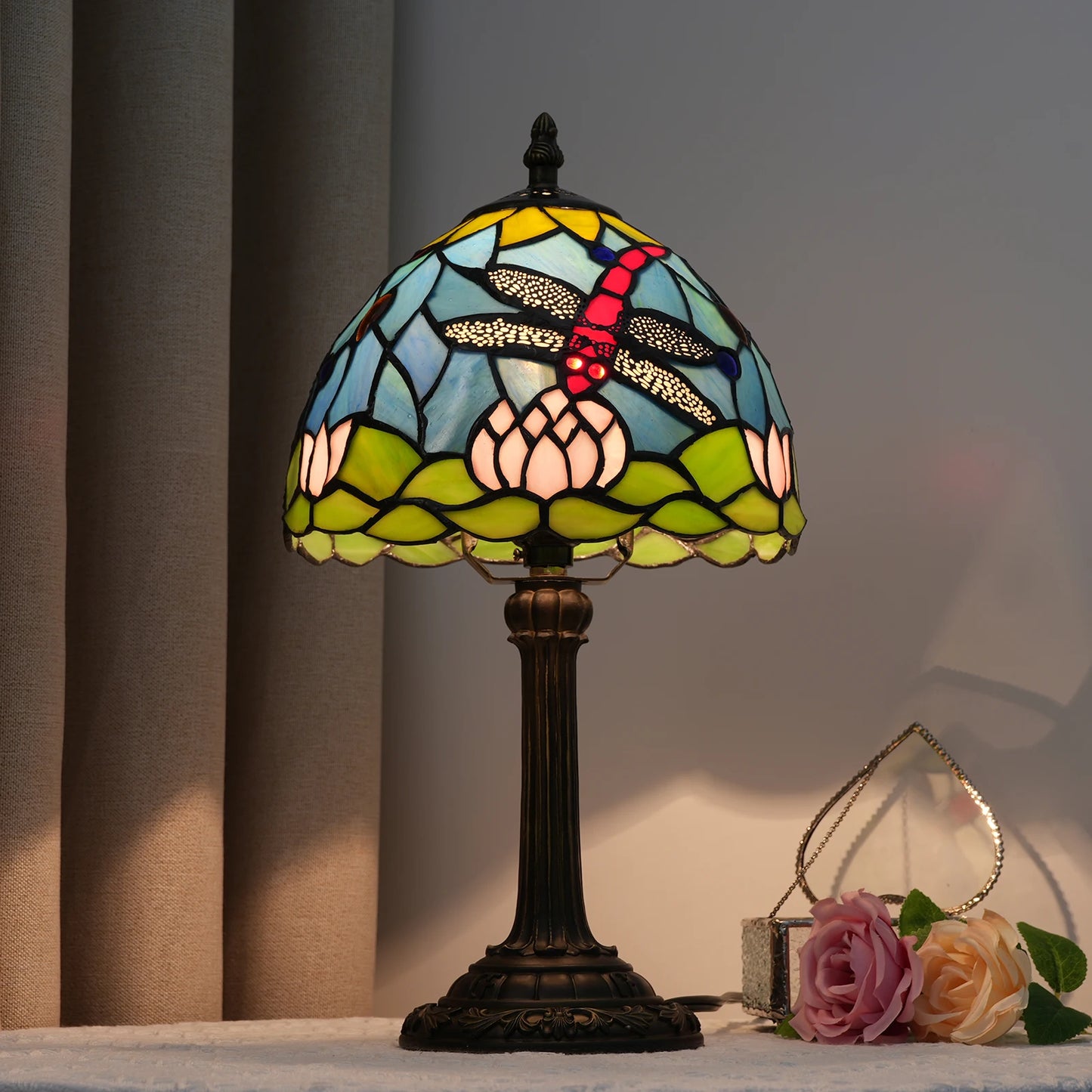 Artistic Stained Glass Desk Lamp | Resin Base Ambient Bedside Light