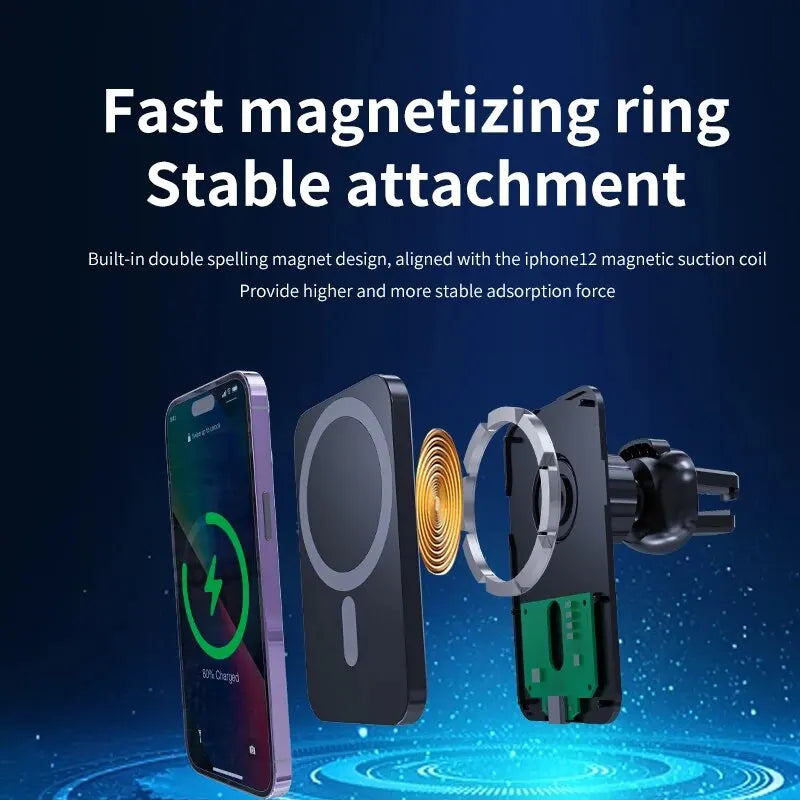 30W Magnetic Wireless Car Charger – Air Vent Phone Holder for iPhone