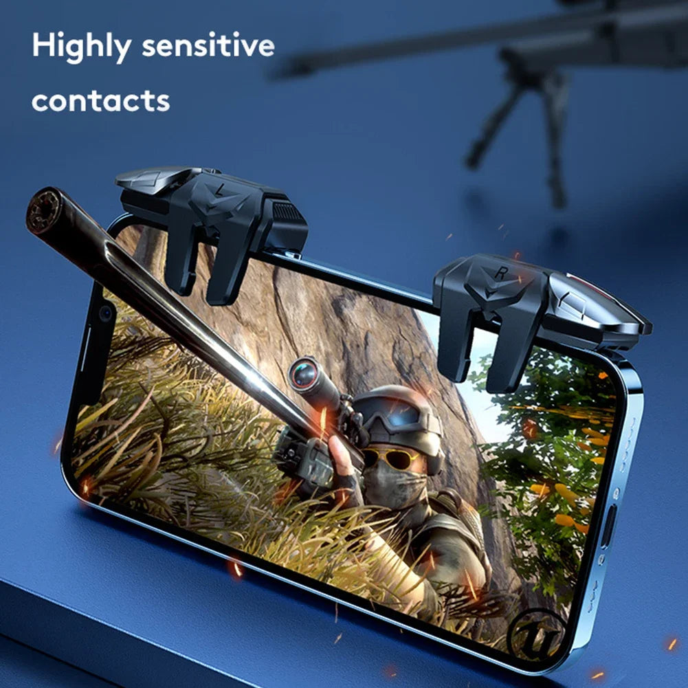 6-Finger Mobile Gaming Trigger Kit – PUBG Physical Buttons + Finger Sleeves for iOS & Android