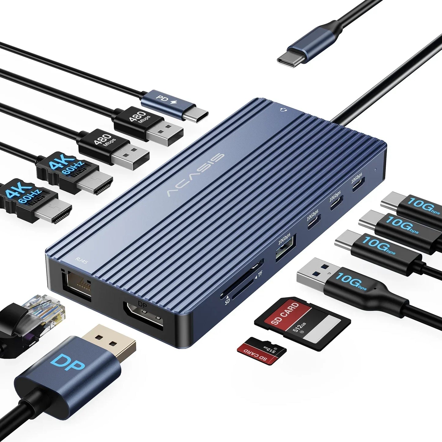 DS-0203 14-in-1 USB-C Docking Station – Triple Display HDMI Hub with 100W PD & Ethernet