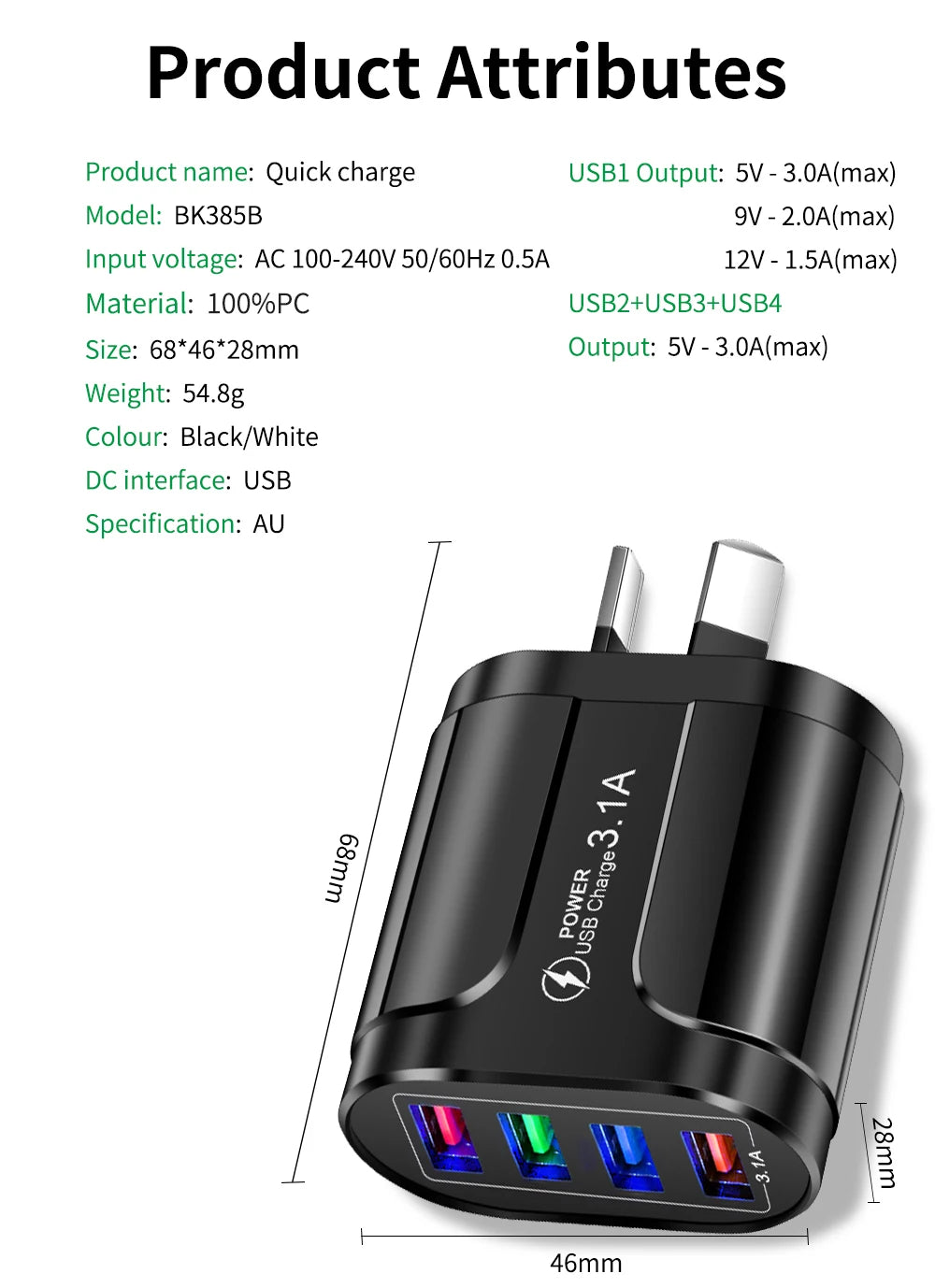 15W 4-USB Charging Station – Compact Desktop Charger for Phones & Tablets