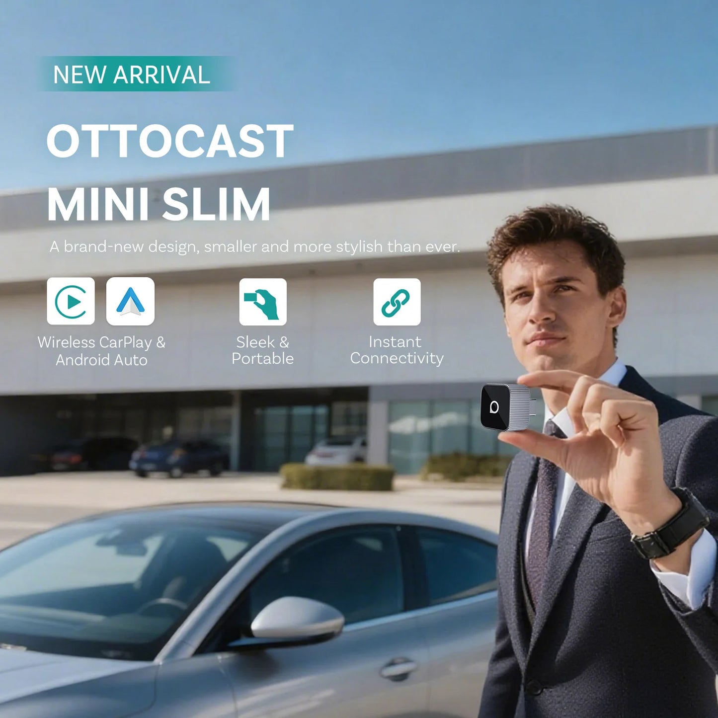 OTTOCAST Mini Slim Wireless CarPlay & Android Auto Adapter – Plug & Play BT 5.0, Linux System (For Wired CarPlay Cars Only)