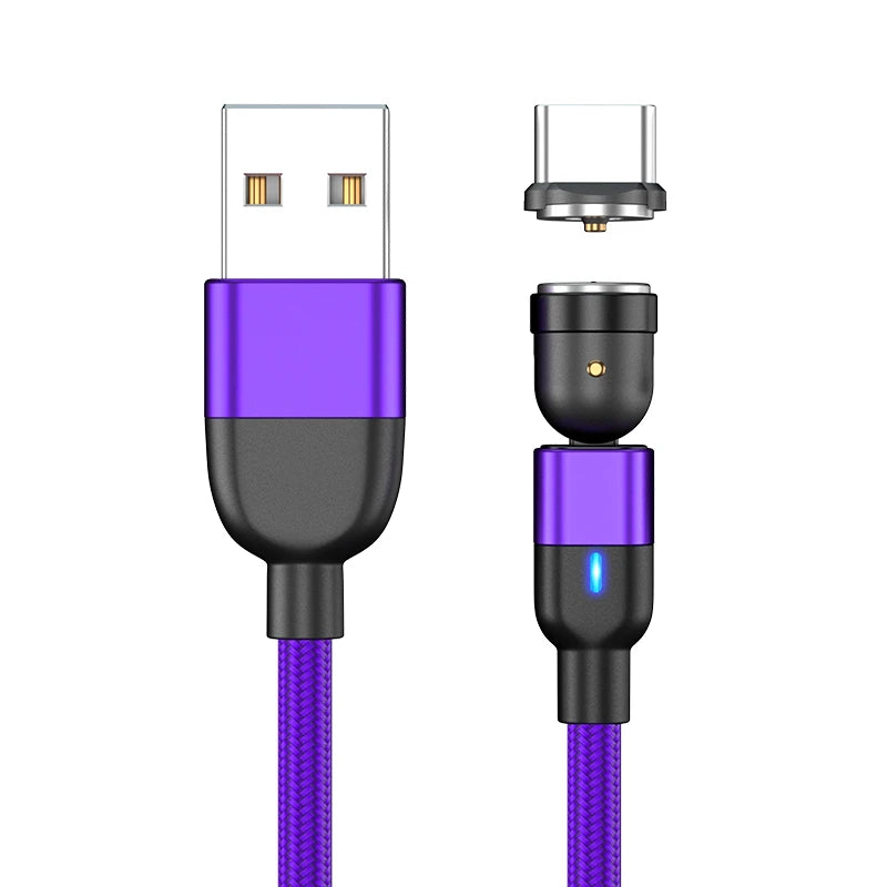 540° Rotating Magnetic Charging Cable | 3-in-1 USB-A to Type-C / Micro USB / Lightning