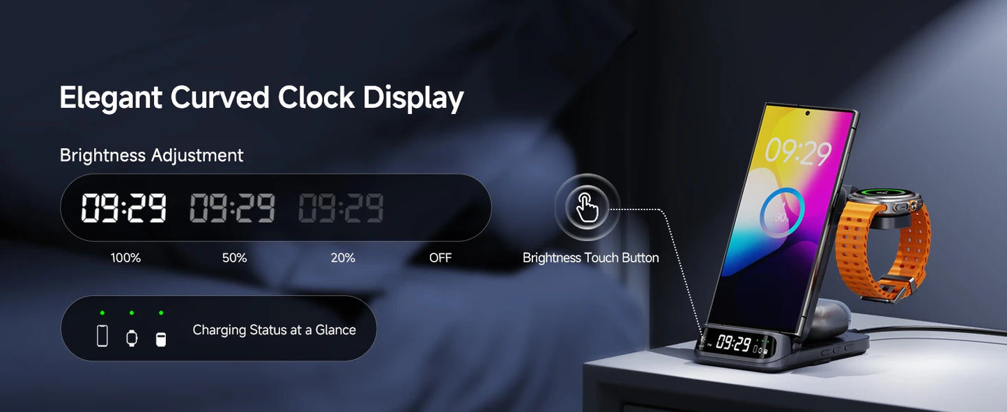 15W Wireless Charging Stand for Samsung Phone, Watch & Earbuds