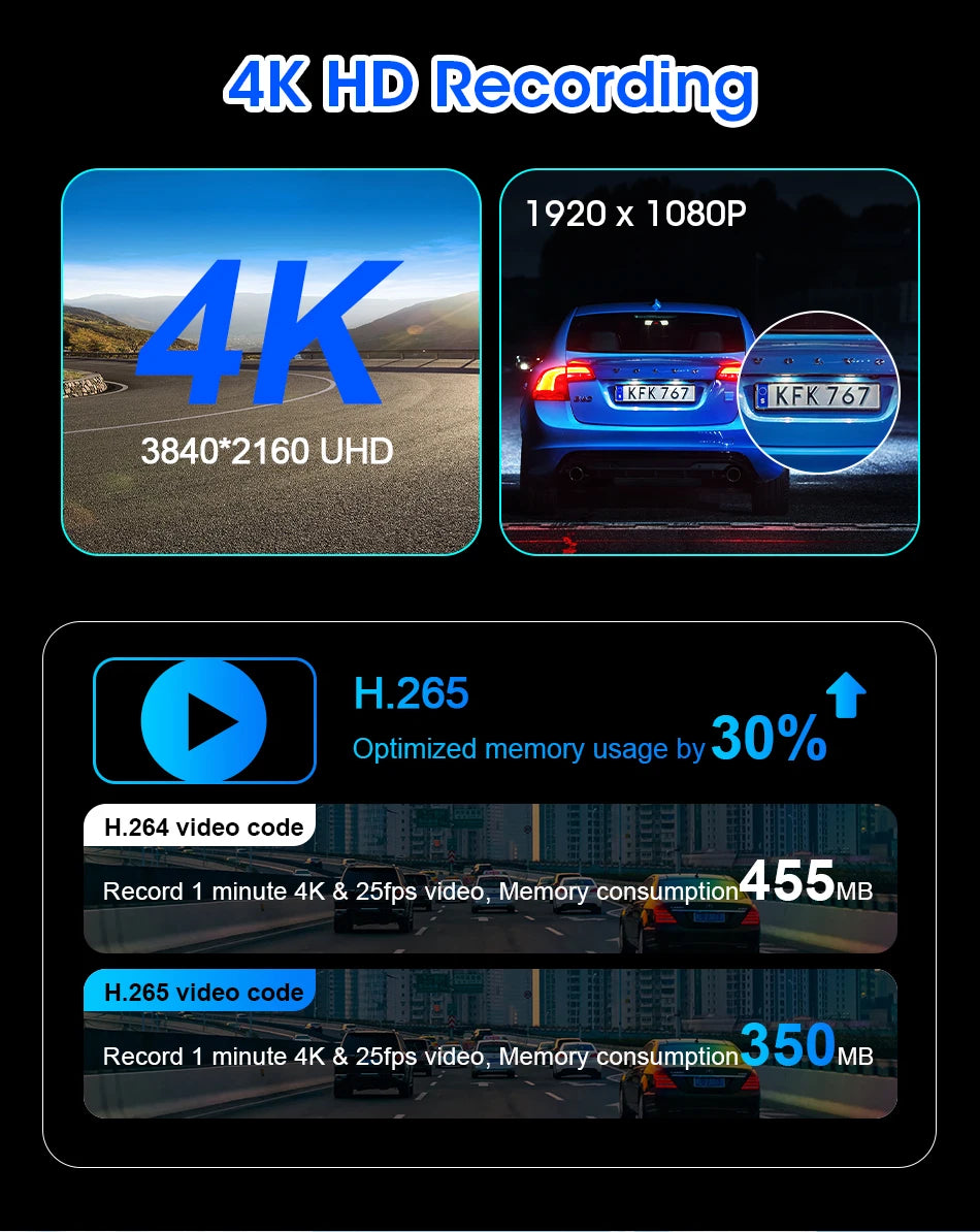 Srnubi 11.26" Portable 4K Car Dash Camera Dual Lens with IPS Touchscreen, Parking Monitor & ADAS