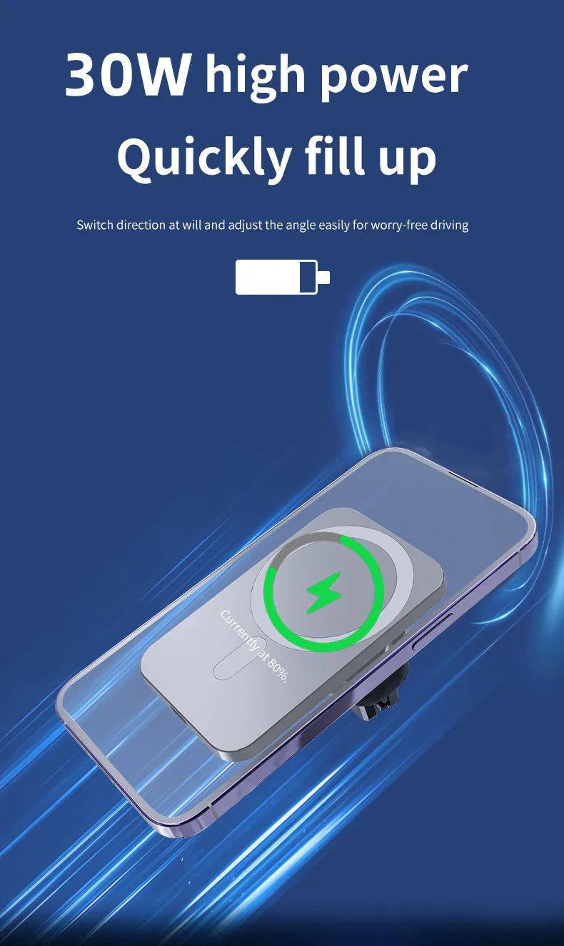 30W Magnetic Wireless Car Charger – Air Vent Phone Holder for iPhone