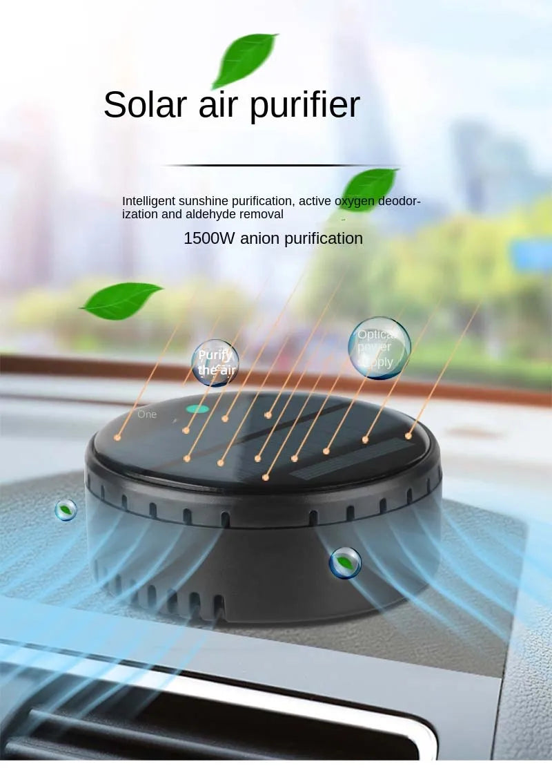 Solar & USB Car Air Purifier with Ozone Sterilization & Negative Ion Release – Compact Vehicle Oxygen Bar