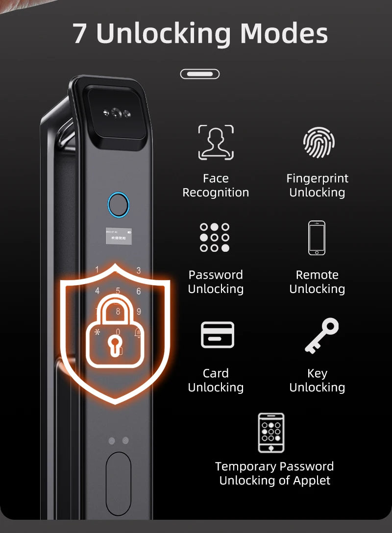 Wishome W-F9 Smart Face Recognition Door Lock with Camera & HD Screen – WiFi Fingerprint Lock