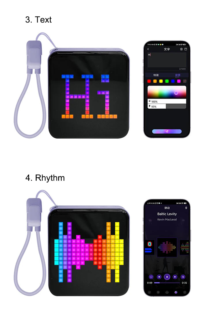 Pixel Display Power Bank 5000mAh – RGB Bluetooth Screen USB-C Fast Charger with LED Light