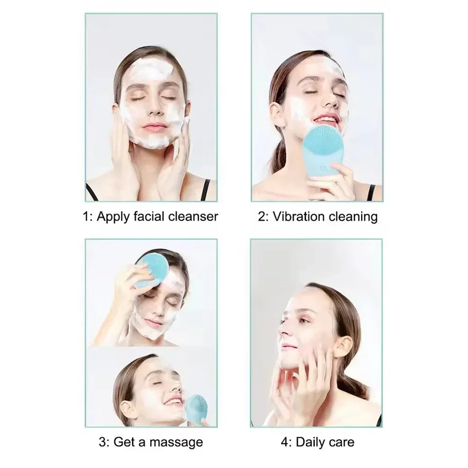 Electric Silicone Facial Cleansing Brush – High-Frequency Vibration Deep Clean & Massage Tool
