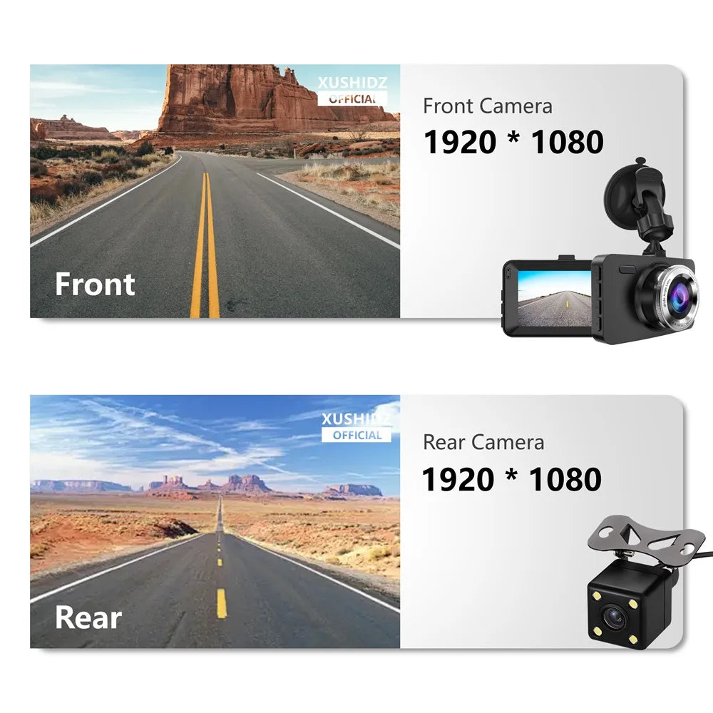 XUSHIDZ Q18 / Q18 PRO 1080P Dash Cam – Dual Camera Car DVR with Night Vision & Parking Monitor