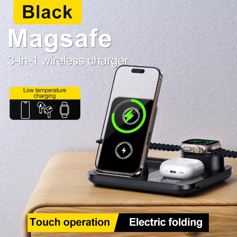 Foldable 20W Wireless Charging Station with Cooling Fan for iPhone & Watch