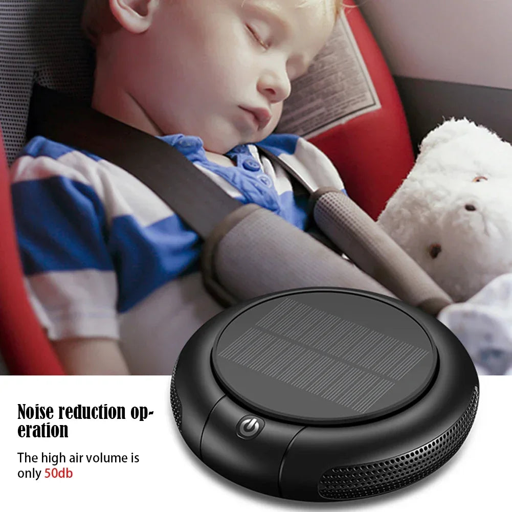 Solar USB Car Air Purifier with Ozone & Negative Ion Deodorization – Dual HEPA Purification (360° Clean Air)