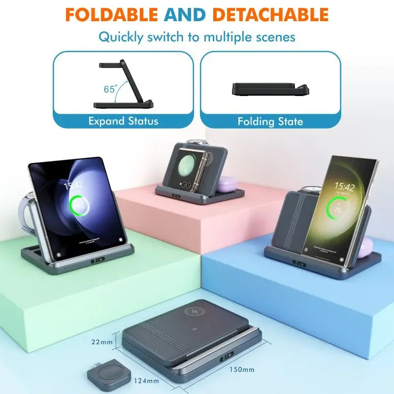 VIKEFON Foldable 3-in-1 Wireless Charger with Cooling Fan for Samsung Devices