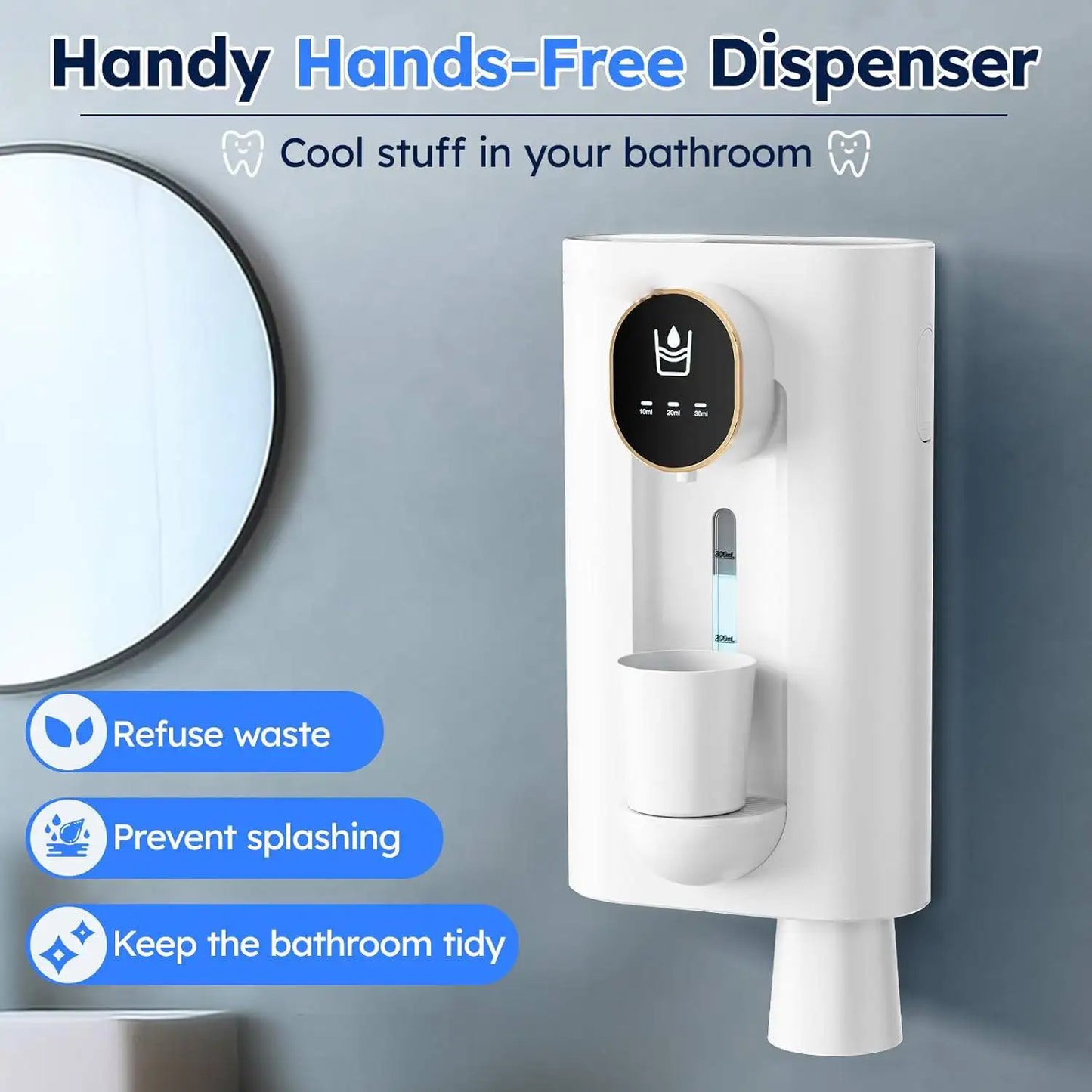 HoldPeak Automatic Mouthwash Dispenser – Rechargeable Wall-Mounted with Dual Magnetic Cups