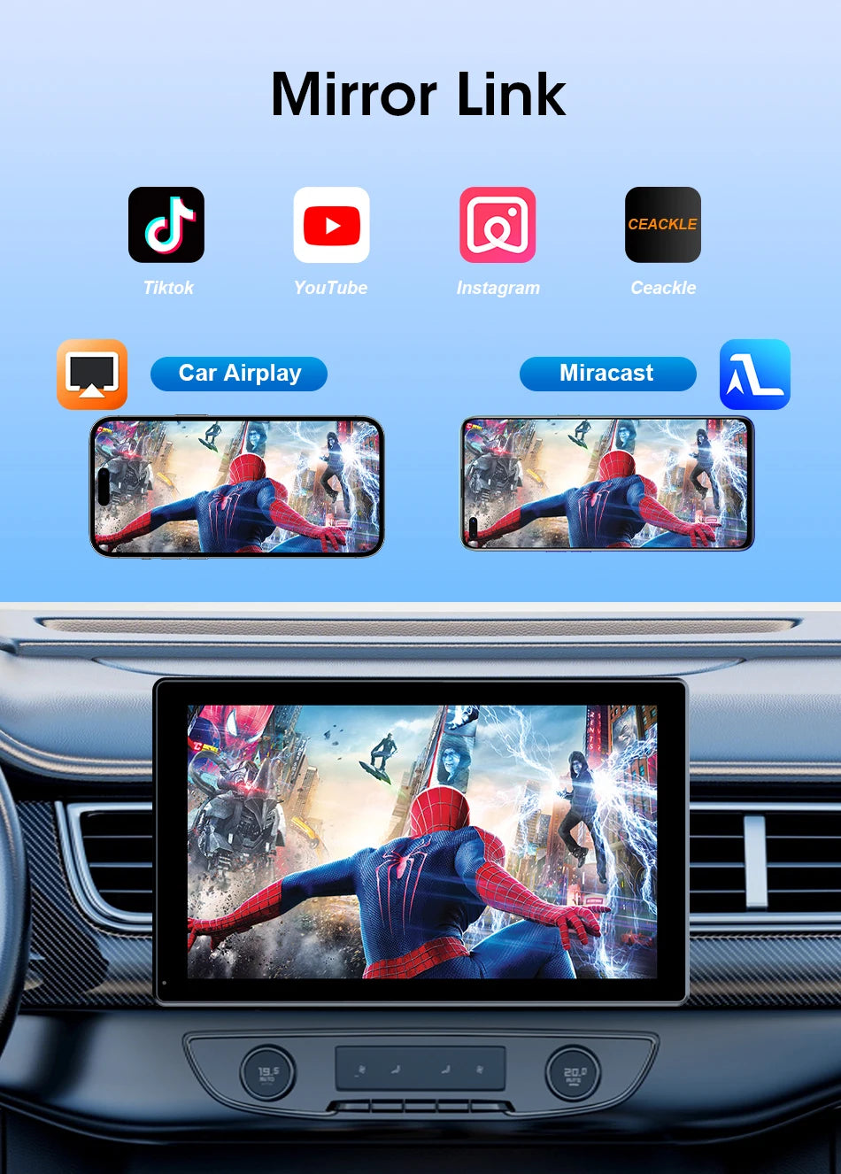 Jansite Smart Car Monitor with Wireless CarPlay & Android Auto – 7–9 Inch