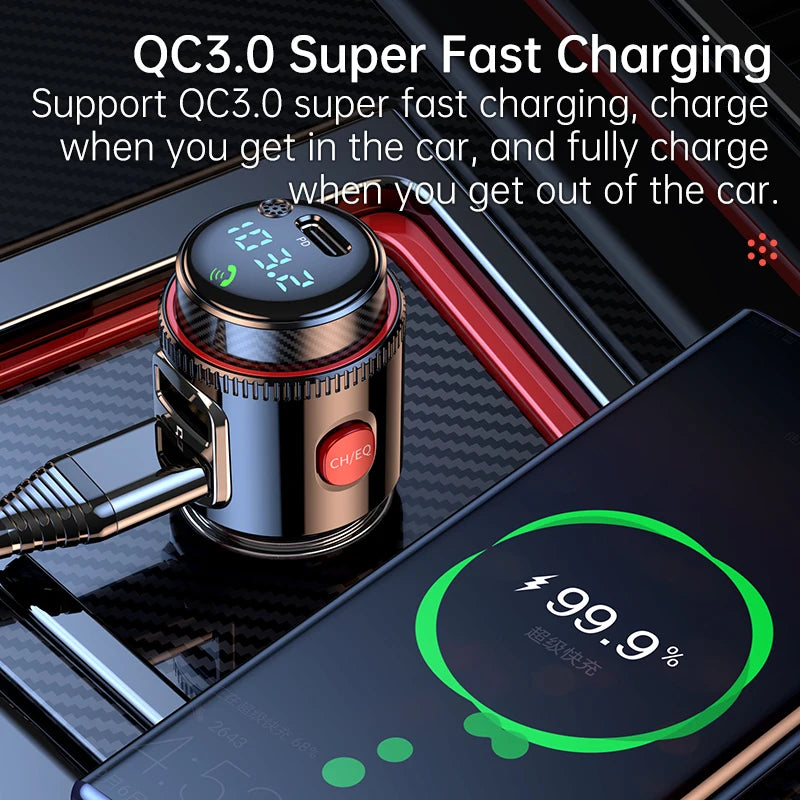 Korseed T23 Bluetooth 5.4 Car FM Transmitter with AUX, PD 30W USB-C Fast Charging & QC3.0 – Wireless Car Audio Adapter