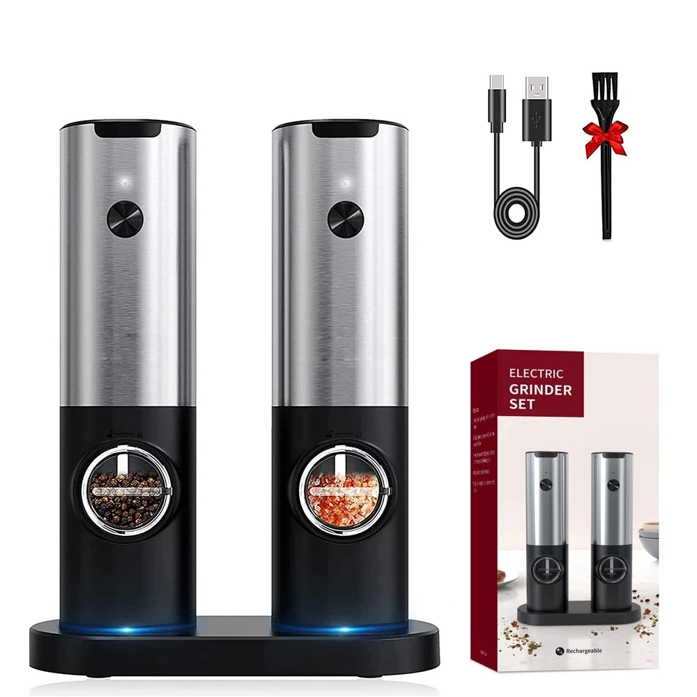 Automatic Salt & Pepper Grinder Set – Electric USB Rechargeable Spice Mills