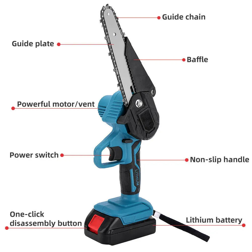 Mini Cordless Chainsaw 21V Electric Wood Saw with Dual Batteries & Charger
