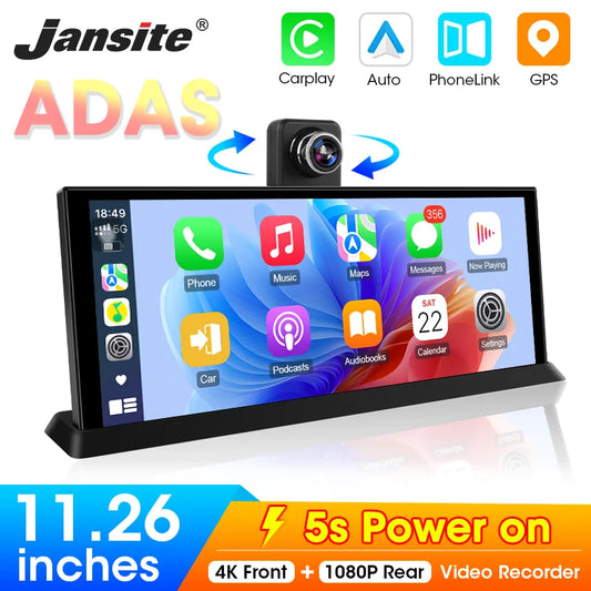 JANSITE 10.26” / 11.26” Wireless CarPlay & Android Auto Smart Screen – Optional 4K Dash Cam & ADAS