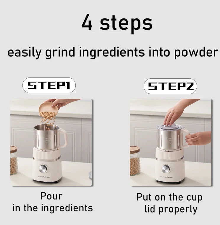 SUNATUR 500W Electric Food Grinder – 800ml Stainless Steel Grinding Cup with 4 Blades