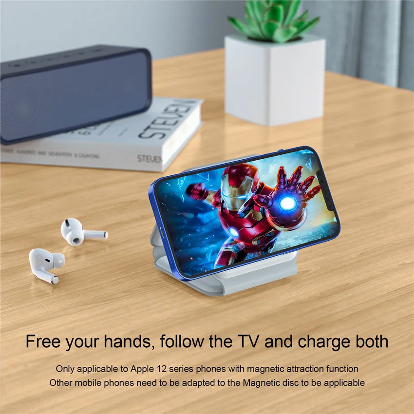 VIKEFON 3-in-1 Magnetic Wireless Charger 15W | Foldable Fast Charging Stand for iPhone, Apple Watch & AirPods