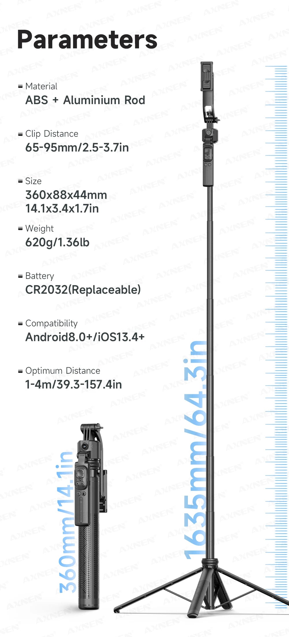 AI Face Tracking Selfie Stick Tripod – 1.63m Smart Quadrapod