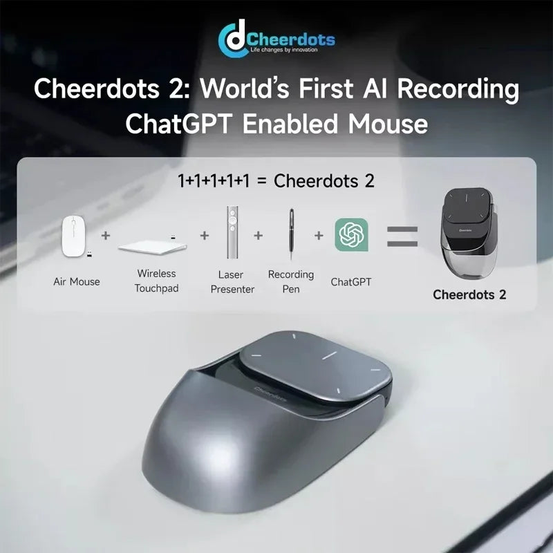 JYYXF Cheerdots 2 AI Air Mouse – Bluetooth Detachable Presentation Clicker with Laser & Recording
