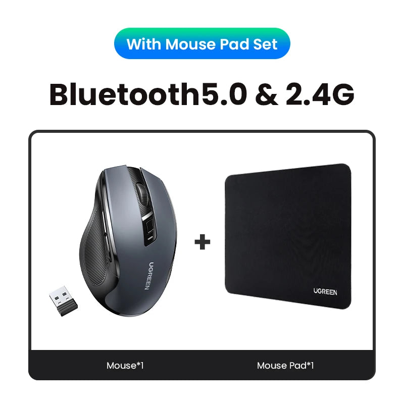 UGREEN MU006 Wireless Mouse – Bluetooth 5.0 & 2.4G, 4000 DPI, Silent Ergonomi