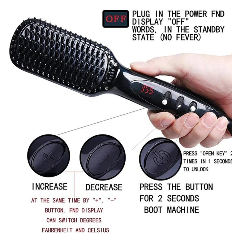 Electric Beard & Hair Straightener Brush – Anti-Scald Ceramic Heated Styling Comb