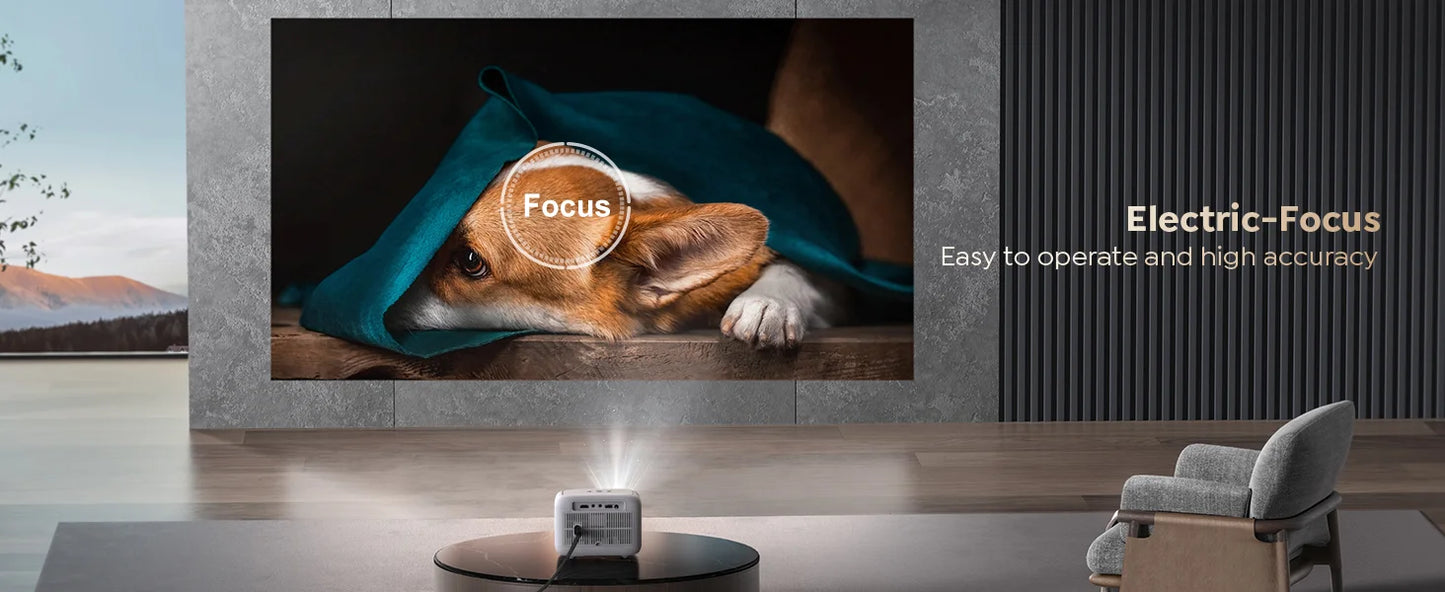 WiFi Bluetooth Projector – Auto Focus, Zoom, Outdoor Home Theater