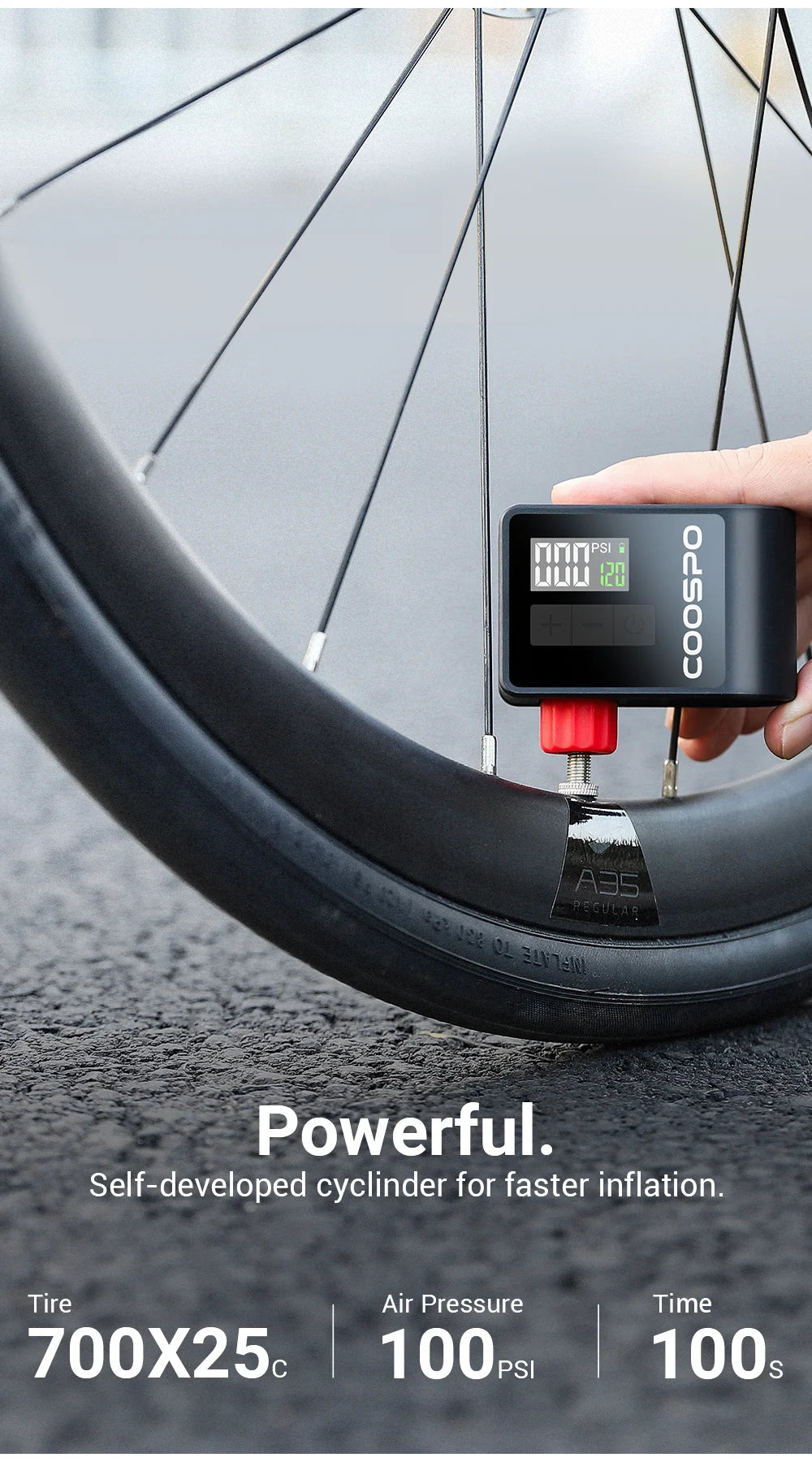 COOSPO Smart Electric Bicycle Tire Pump with Digital Pressure Display Rechargeable Portable Inflator