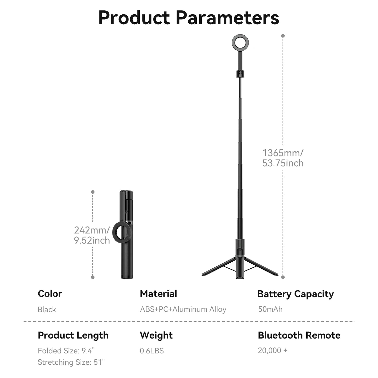 Magnetic Selfie Stick Tripod for iPhone – Bluetooth Remote & 360° Rotation