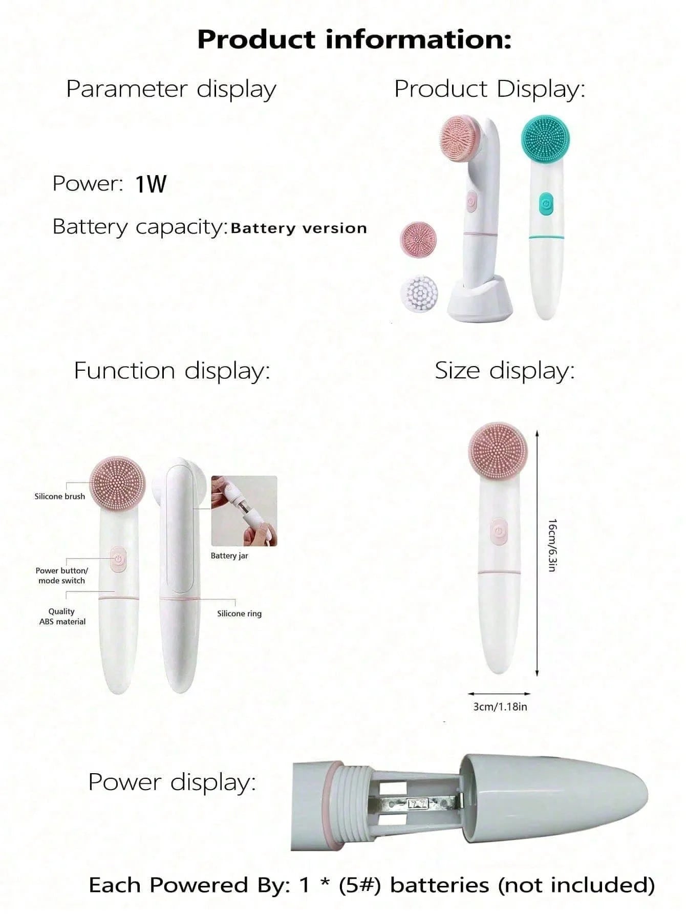 Electric Facial Cleansing Brush – Battery Powered Waterproof Face Cleanser