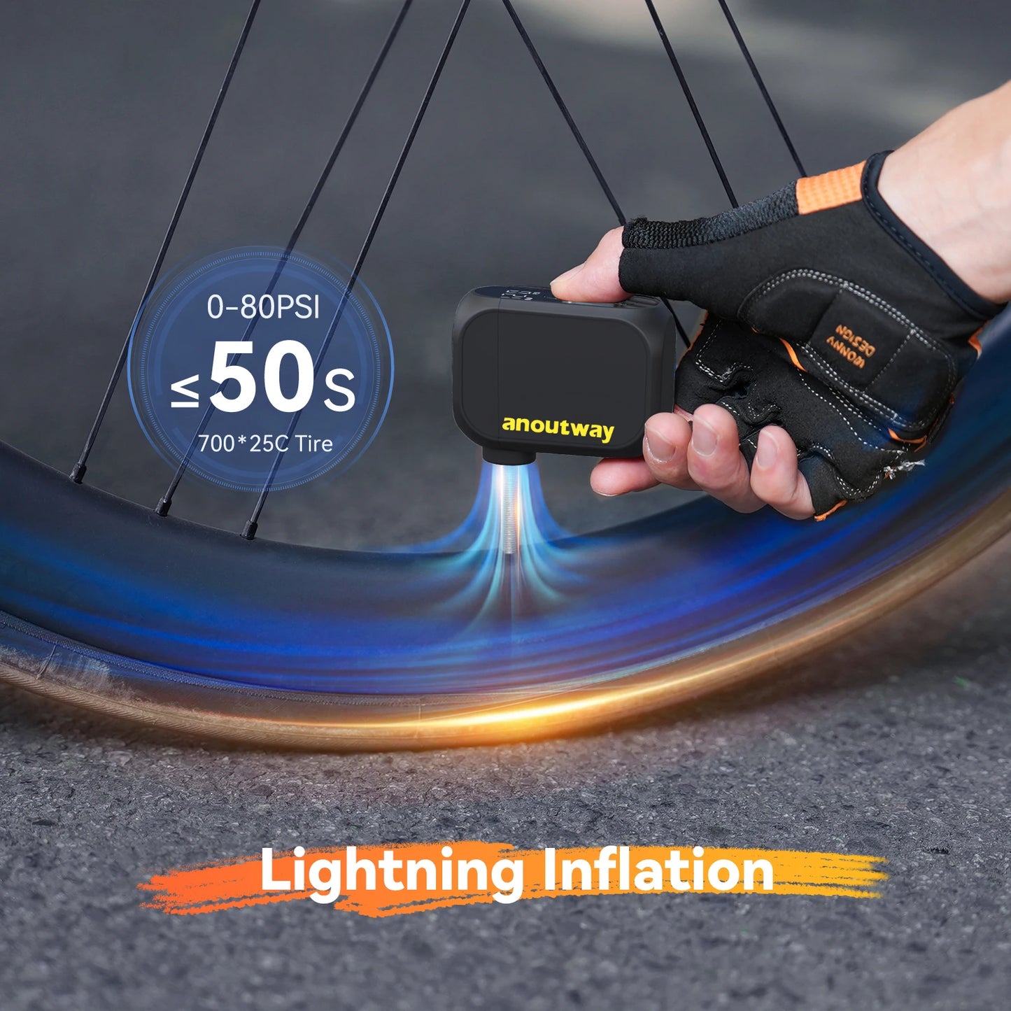Anoutway AT1 Pro Mini Electric Bike Tire Inflator 120PSI Cordless Pump with Digital Display & Type-C Fast Charging