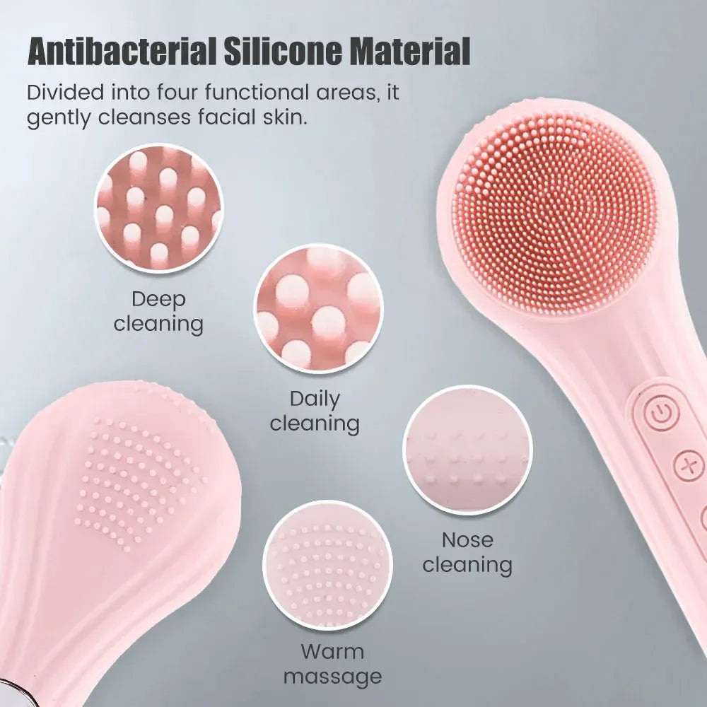 Rechargeable Sonic Silicone Facial Cleansing Brush – Heating Massage & Deep Clean Skincare Tool