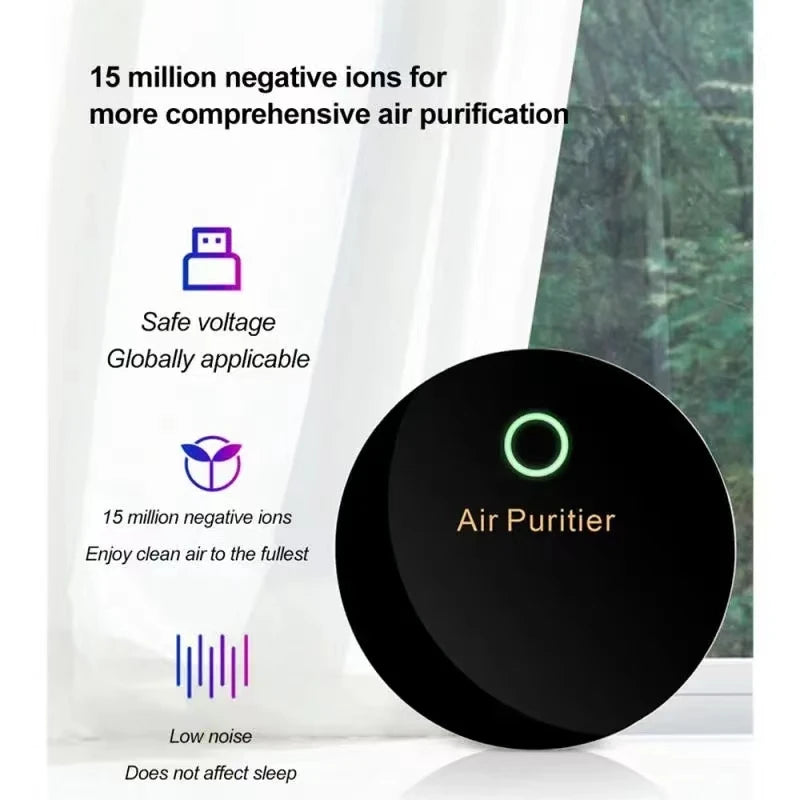 USB Air Purifier with 15 Million Negative Ions & Active Oxygen – Compact Deodorizer for Car & Small Spaces